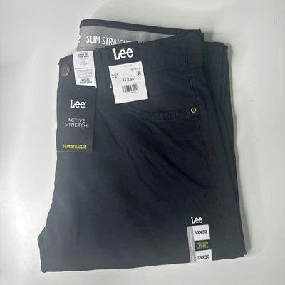 Lee Men's Active Stretch Motion Flex Waistband Slim  Straight Black Pants 33x30 - Image 1 of 4