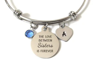 Sister Bracelet with Initial Heart and Birthstone, Personalized Bracelet Jewelry - Foto 1 di 3