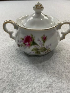 Taza de azúcar de cerámica vintage pintada a mano flores adorno dorado hecha en Japón - Imagen 1 de 5