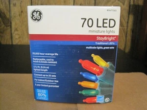 2015 GE 70 LED MINIATURE STAY BRIGHT MULTICOLOR LIGHTS GREEN CORD - Picture 1 of 13