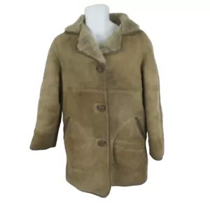 real sheepskin coat size 38 button up medium vintage jacket - Picture 1 of 8