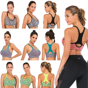 Womens Yoga Vest Fitness Tank Top Seamless Racerback Padded Sports Bra Bikini - Picture 1 of 18