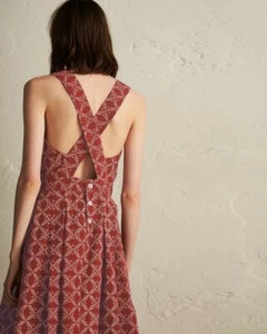 Toast Pinafore Dress -8-Cross Back Wine with White Batik Dot Pattern-NWOT - Picture 1 of 14