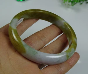 Certified Emerald Bangle Bracelet Brown Grade A Jade Jadeite 59 MM B-172-10 - Picture 1 of 10