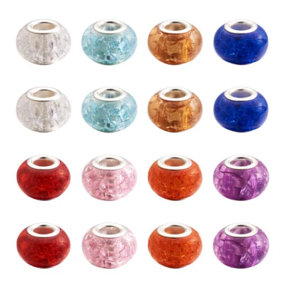 100x Crackle Resin European Bead With Silver Plated Brass Core Rondelle 5mm Hole - Image 1 of 4