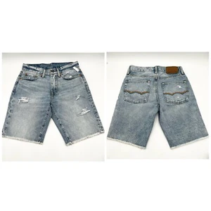 American Eagle Rainbow Embroidered Denim Bermuda Shorts Distressed Unisex Sz 26 - Picture 1 of 9