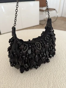 MARY FRANCES Handmade Black Beaded Bauble Mini Handbag Crossbody Chain Bag $215 - Picture 1 of 16