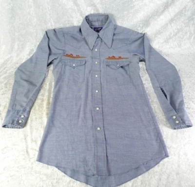 Camisa vintage WRANGLER cambray talla 18 broches de presión de perlas para niños con bordado a mano Foto 1 de 4