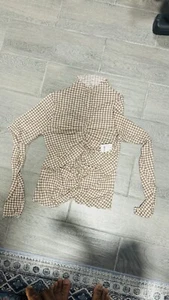 Free People Little Crush Long Sleeve Mock Neck Houndstooth Top Women Large NWT - Picture 1 of 9