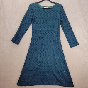 Aoli Womens Dark Green Lace Crochet Long Sleeve Fit & Flare Size Small - Picture 1 of 22