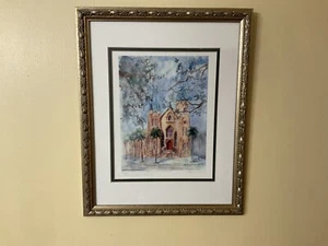 Frances D. Mills Framed Watercolor PRINT Wesley Monumental Methodist Savannah - Picture 1 of 7