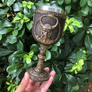 Men's Viking Pirate Resin Imitation Wood Stemware Cup Resin Stainless Steel Mug - Picture 1 of 6