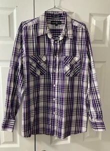 Beverly Hills Polo Club Purple/Gray/White  Plaid Button Down Mens XL Shirt - Picture 1 of 15