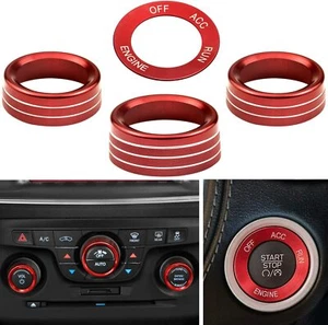 Central Control Knob Engine Start Stop Button Cover For Dodge Challenger 15+ Red - Picture 1 of 11