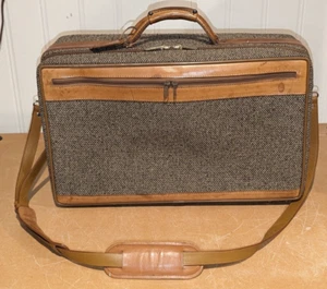 Vintage 1980s Hartmann Tweed & Brown Leather Luggage 21” Carry On Suitcase NICE - Picture 1 of 15
