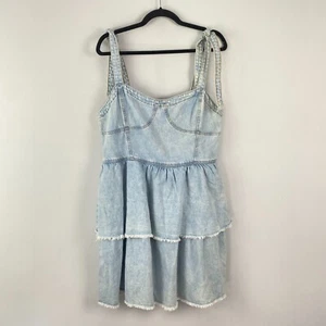 American Eagle Denim Corset Mini Dress Size XL Light Wash Blue - Picture 1 of 11