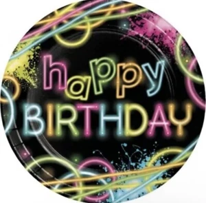 Glow Party 9 Inch Paper 8 Pack Neon Glow Black Light Birthday Tableware - Picture 1 of 2
