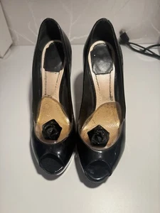 Dior Black Patent Leather Bow Peep Toe Platform Pumps - Picture 1 of 5
