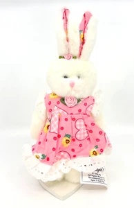 NEW Berkeley Designs 1998 Easter Bunny Rabbit Pink Dress Vintage Plush on Stand - Picture 1 of 5