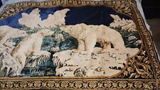 1960's Vintage Antique Italian wall tapestry hanging Polar Bears Bright Blue