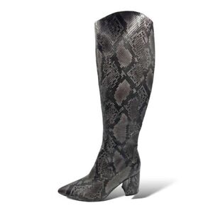 Marc Fisher Women's Retie 2  Gray Leather Snake Skin Look Boots 8M US