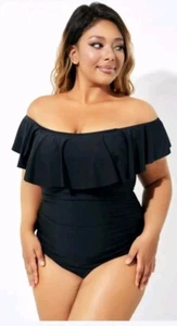 Meet.Curve Black Bandeau Off Shoulder Ruffle One Piece Swimsuit Size 2XL - Picture 1 of 3