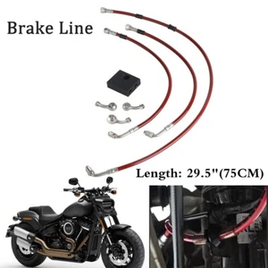 Extended 75cm Length Upper Lower Complete Brake Line Kit Fit Harley Fat Bob 18+ - Picture 1 of 11