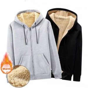 New Sweatshirt Jacket Bomber Outwear Coat Hoodie Men Winter Warm Fleece Fur Zip - Picture 1 of 14