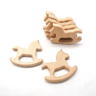 Chenkai 10pcs Wooden Horse Teether Nature Baby Rattle Teething Grasping Toy New - Image 1 of 4