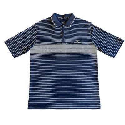 CUTTER & BUCK Men's Polo Golf Shirt Navy Blue + White Stripes Logo Size Medium - Image 1 of 4