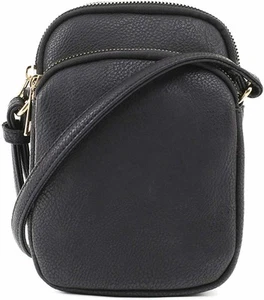 Mali + Lili Josie Triple Zip Leather Crossbody Bag Black - Picture 1 of 1