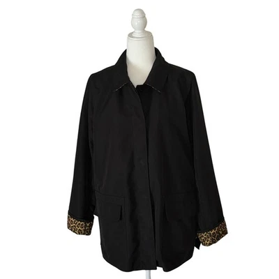 VTG Dennis Basso Nylon Barn Jacket Rain Coat Women's M | Black & Animal Print  - Image 1 of 4