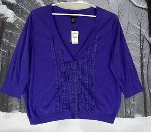 Lane Bryant Sweater Cardigan Purple Beading 100% Cotton Cozy New Womens 22 24 - Picture 1 of 12