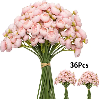 36 Piezas Ramo de Flores Artificiales Ranúnculo Boda Hogar Florero Decoración Foto 1 de 4