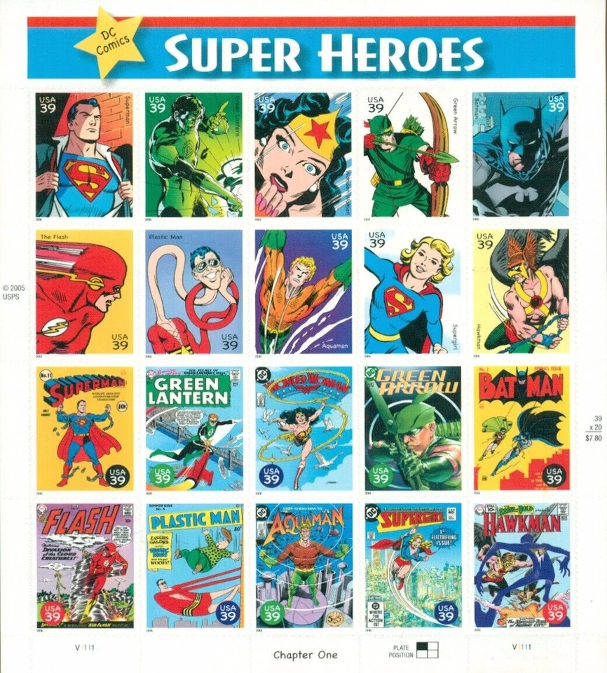 US: 2005 DC COMICS SUPER HEROES; MNH Sheet of 20 - Sc 4084, Batman Aquaman Flash - Image 1 of 1