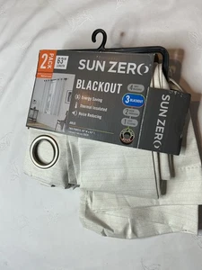 Sun Zero Arlo Textured BLACKOUT White Curtains Panel 2 pack  40” W x 63” L - Picture 1 of 6