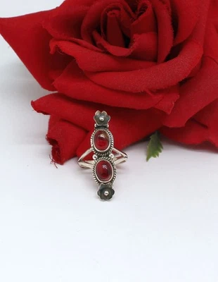 Sterling Silver Red Dahlia  Turquoise  Flower  Ring  Size 7 5.34g  CAT RESCUE - Image 1 of 2