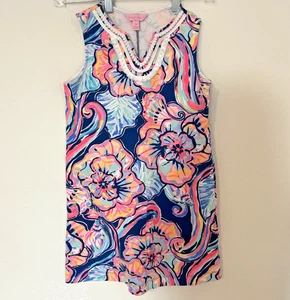 Lilly Pulitzer Girls Large L 8-10 Mini Harper Shift Dress Nauti Navy Boho Bateau - Picture 1 of 3