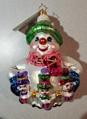 2002 Radko LET IT SNOW Boneco de Neve Vidro Enfeite de Natal #1011145 Roly Poly novo com etiqueta - Imagem 1 de 4