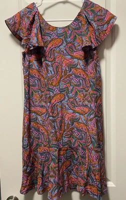 J. Vestido Crew Seda Talla 2 Rosa Azul Paisley Mangas Volantes Fiesta de Verano Foto 1 de 2