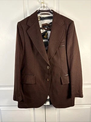 Vtg Cortefiel Wool Blazer 42 Brown Leather Trim Made In Spain - Image 1 of 4