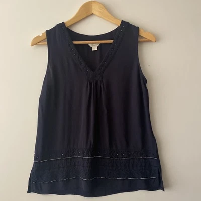 MONSOON Top Size 8 Navy Blue V Neck Sleeveless Blouse Beaded Detail Women - Image 1 of 4