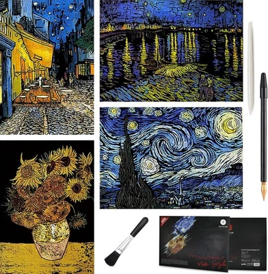 Papel de pintura arco iris arte rascador, 4 piezas Vincent Van Gogh grabado arte y artesanía Foto 1 de 4