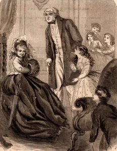 Antique Victorian Art print engraving 1800's Family The first of April Fools Day - Picture 1 of 2