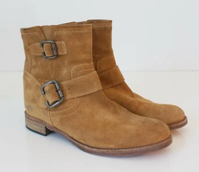 Botas femininas Saks Fifth Avenue Itália 10022 sapato marrom camurça tornozelo engenheiro 37,5 - Imagem 1 de 4