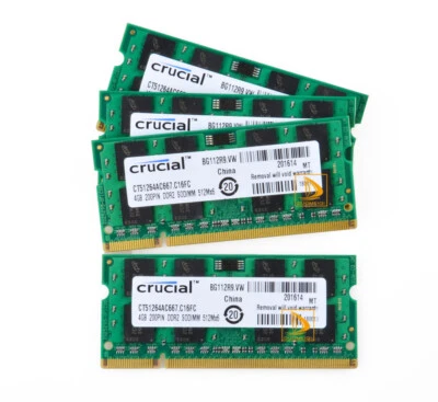 Crucial 4x4GB 2Rx8 PC2-5300S DDR2 667Mhz 200Pin RAM Memory Laptop SODIMM 4pcs" - Image 1 of 4