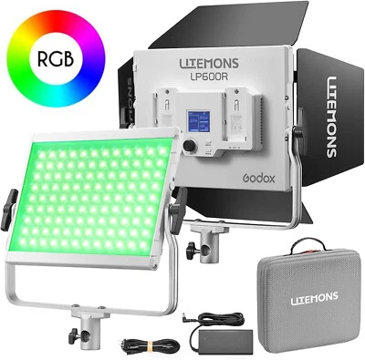 Godox LP600R 60W RGB LED Video Panel Light APP Control Barndoor Kit 1800K-10000K - Image 1 of 4