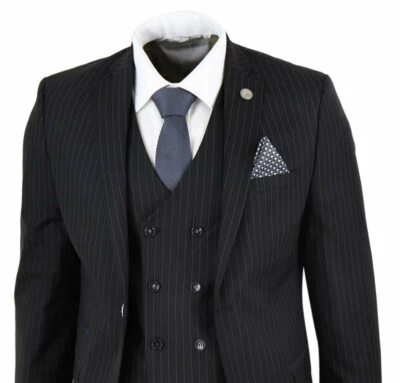 Mens 3 Piece Suits Gatsby 1920s Peaky Blinders Gangster Pinstripe Tailored Fit+ - Image 1 of 4