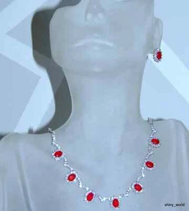 Queen Design Red Quartz & White Topaz 925 silver set ( necklace+ earrings ) - Picture 1 of 2