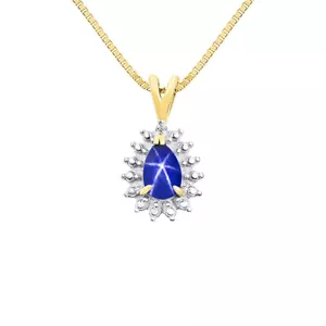 Rylos 14k Gelbgold Halskette simulierter blauer Stern Saphir & Diamant 6X4MM - Bild 1 von 3